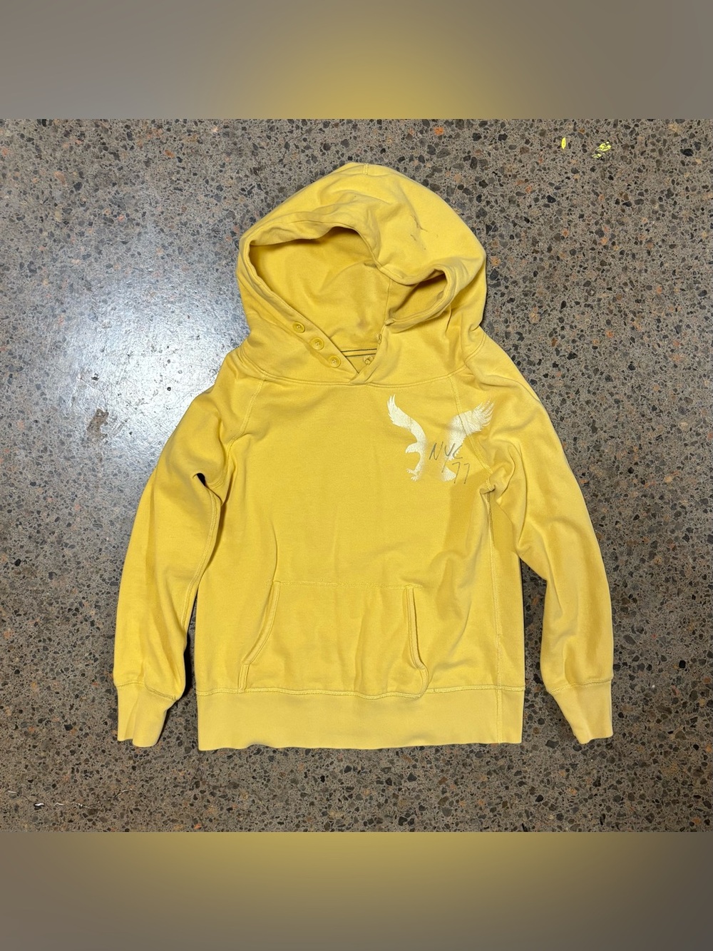 Rare Vintage American Eagle Hoodie (Women’s Medium) Buttons, Y2K, 2000s, Yellow